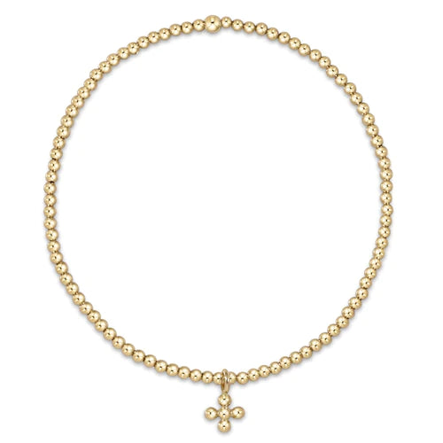 Classic Gold 2mm Bead Bracelet - Classic Beaded Signature Cross - Small Gold Charm