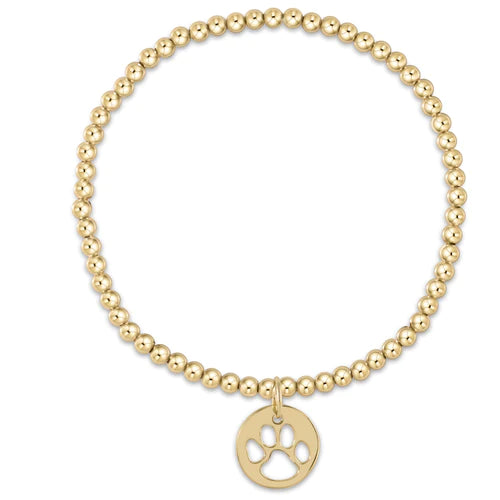 Classic Gold 3mm Bead Bracelet - Paw Print Gold Disc