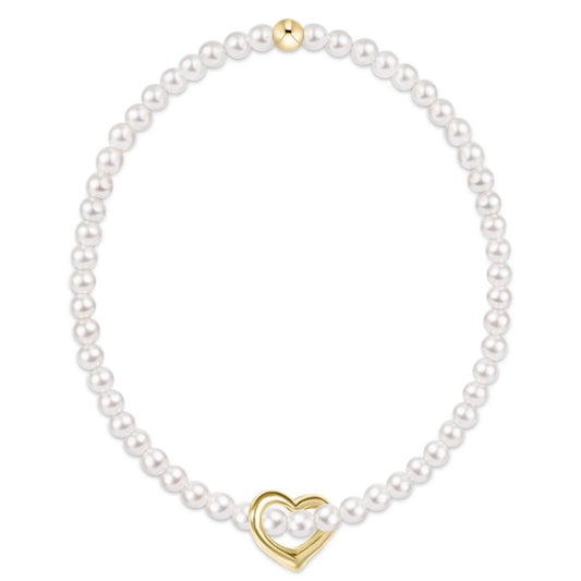 Classic Pearl 3mm Bracelet - Love Gold Charm