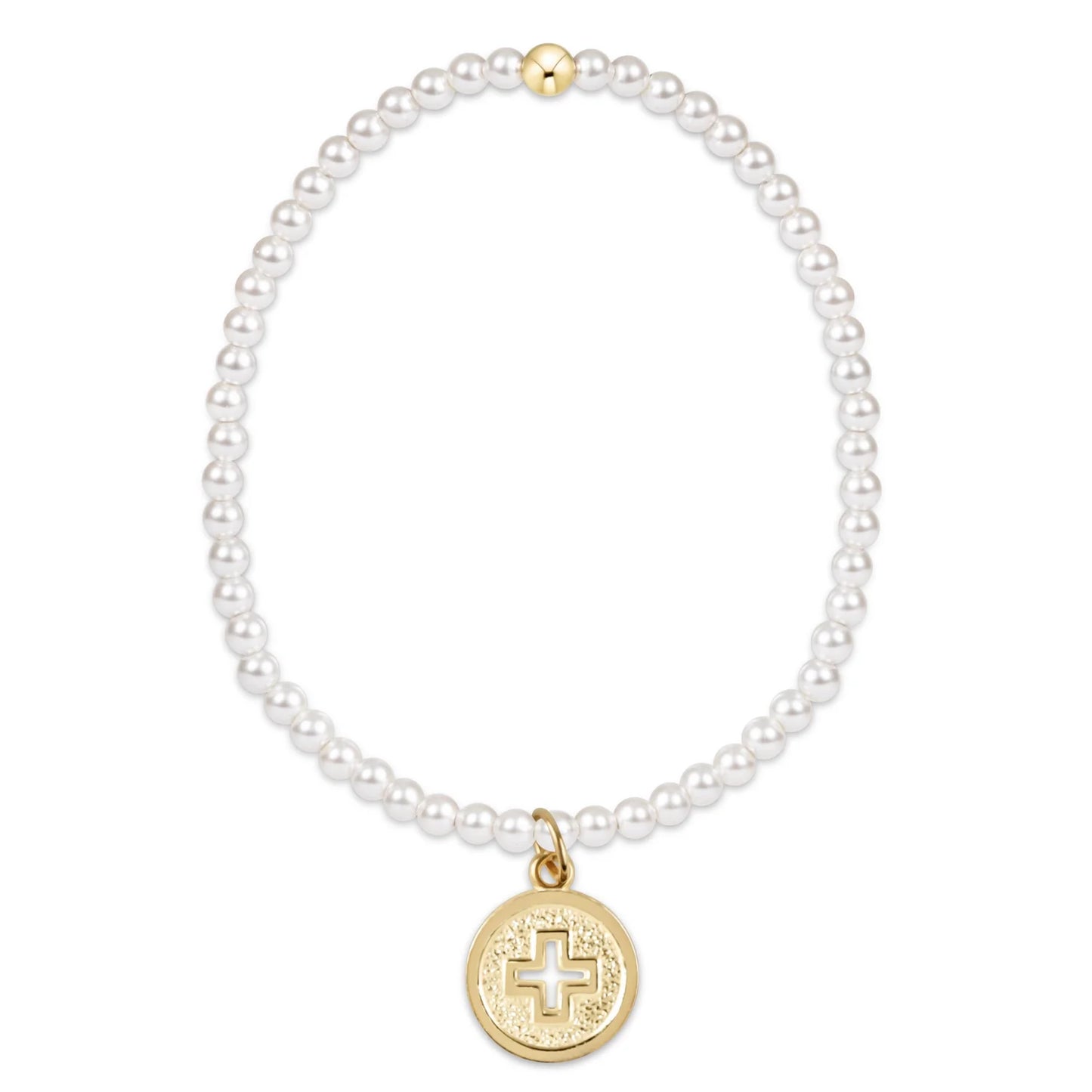 Classic Pearl 3mm Bead Bracelet - Signature Cross Gold Disc