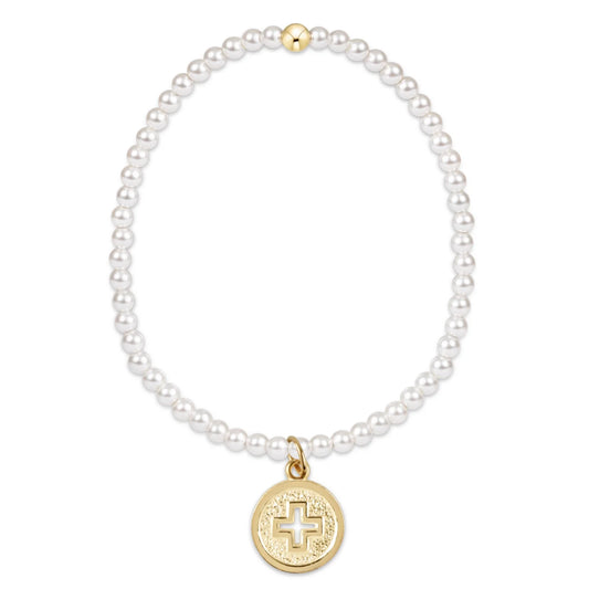 Classic Pearl 3mm Bead Bracelet - Signature Cross Gold Disc