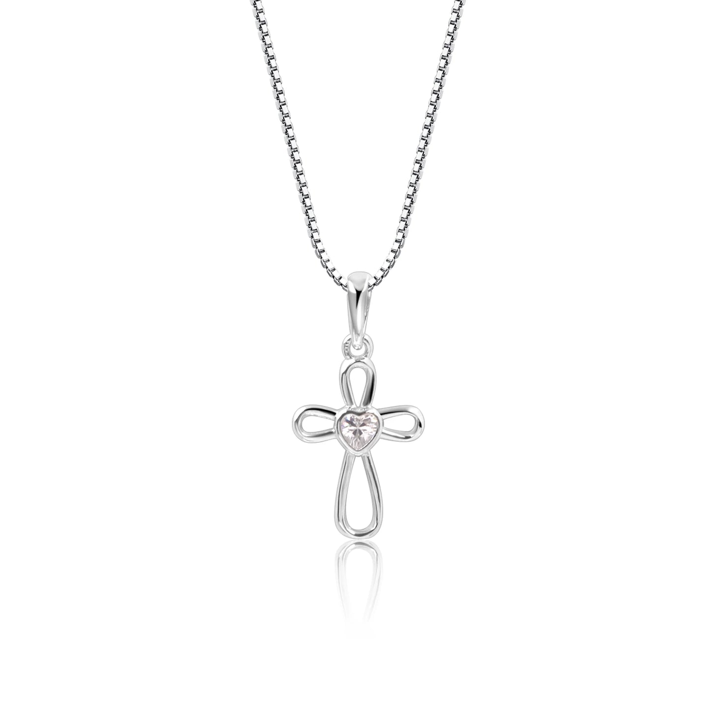 Children's Sterling Silver Infinity Cross Necklace with CZ Heart