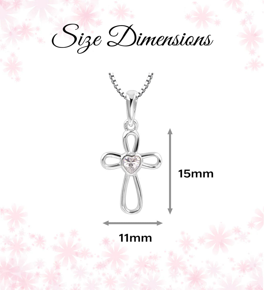 Children's Sterling Silver Infinity Cross Necklace with CZ Heart