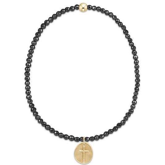 Faceted Hematite 2mm Bead Bracelet - Inspire Small Gold Charm