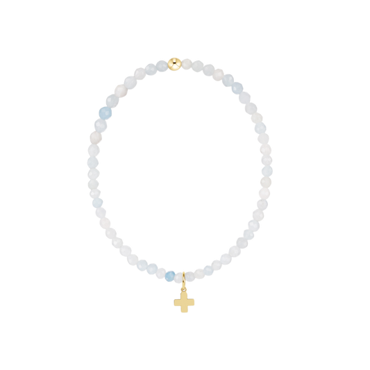 Classic Aquamarine 3mm Bracelet - Signature Cross Gold Charm