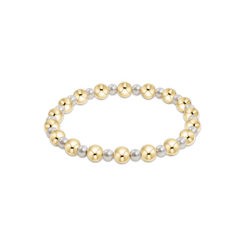 Pearl Grateful Pattern 4mm Bead Bracelet - 6mm Gold