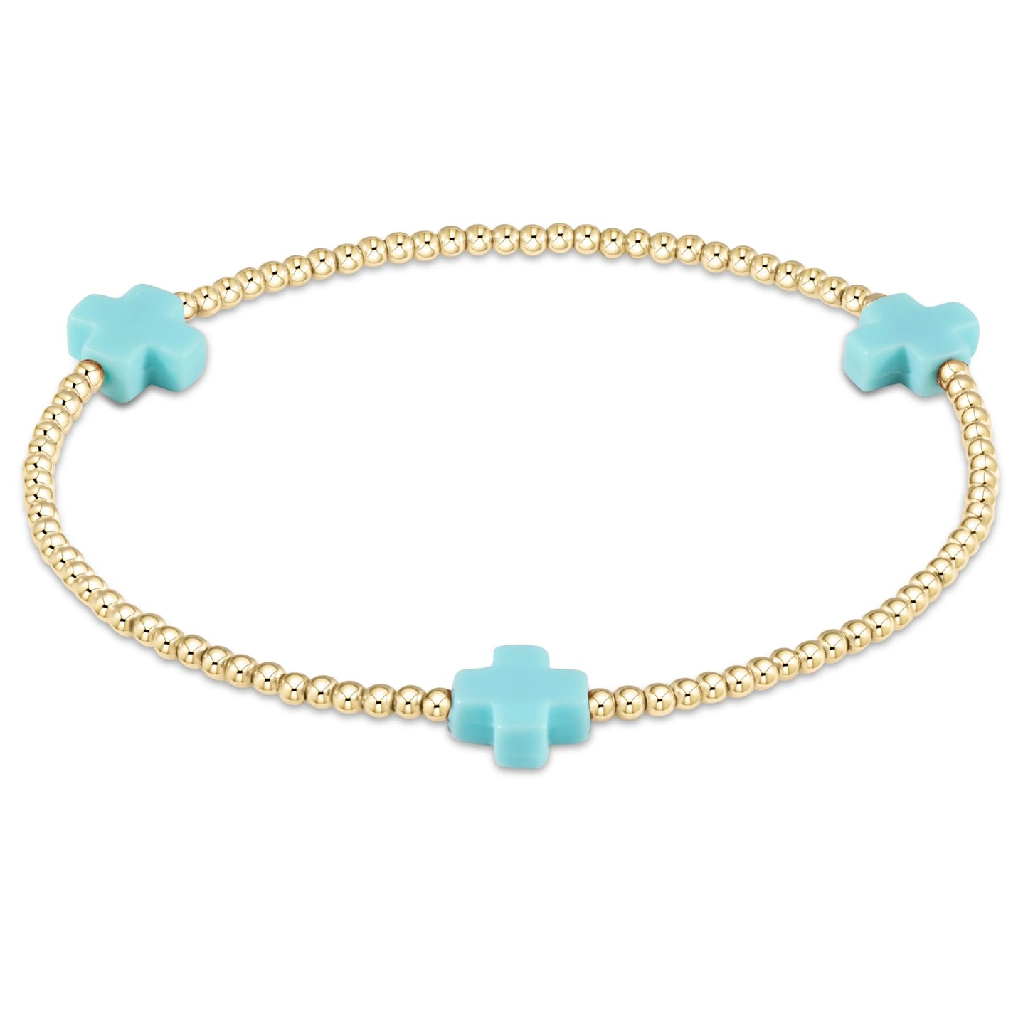 Signature Cross 2mm Gold Bracelet - Turquoise
