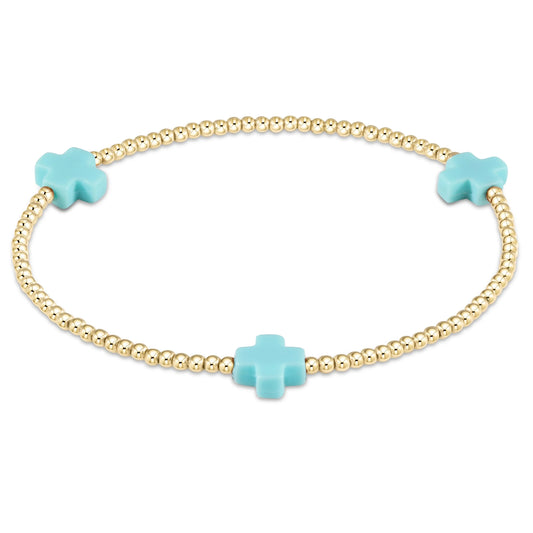 Signature Cross 2mm Gold Bracelet - Turquoise