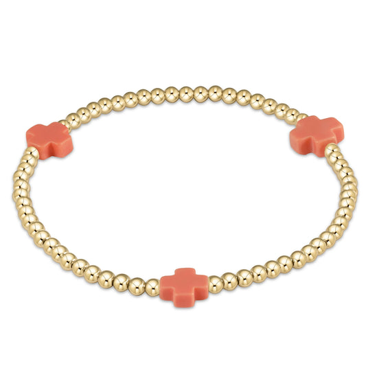 Signature Cross 3mm Gold Bracelet - Bright Pink
