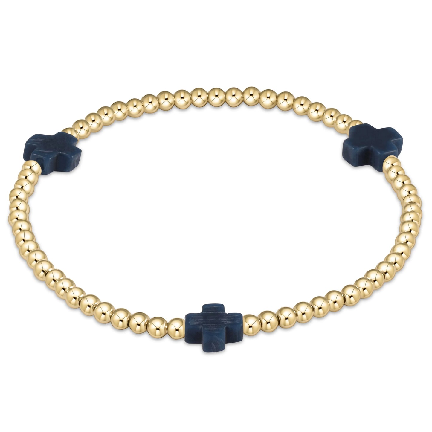 Signature Cross 3mm Gold Bracelet - Navy