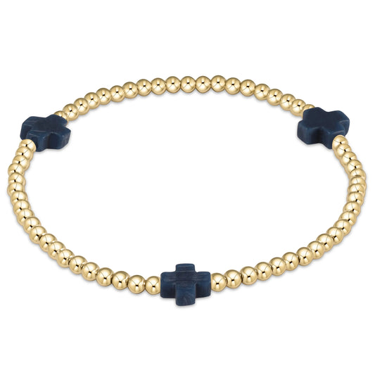 Signature Cross 3mm Gold Bracelet - Navy