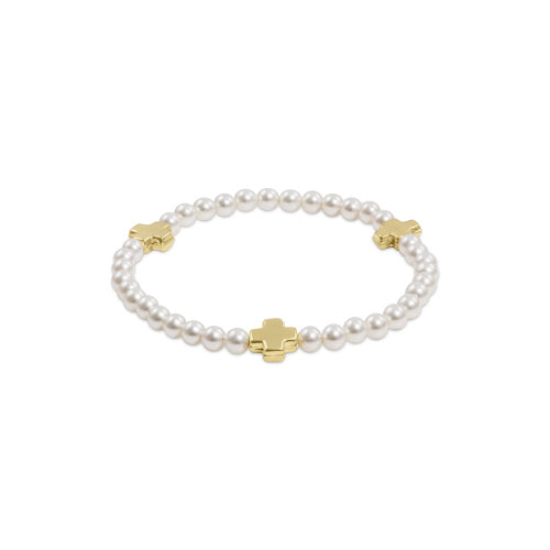 Signature Cross Pearl Pattern 4mm Bead Bracelet - Gold