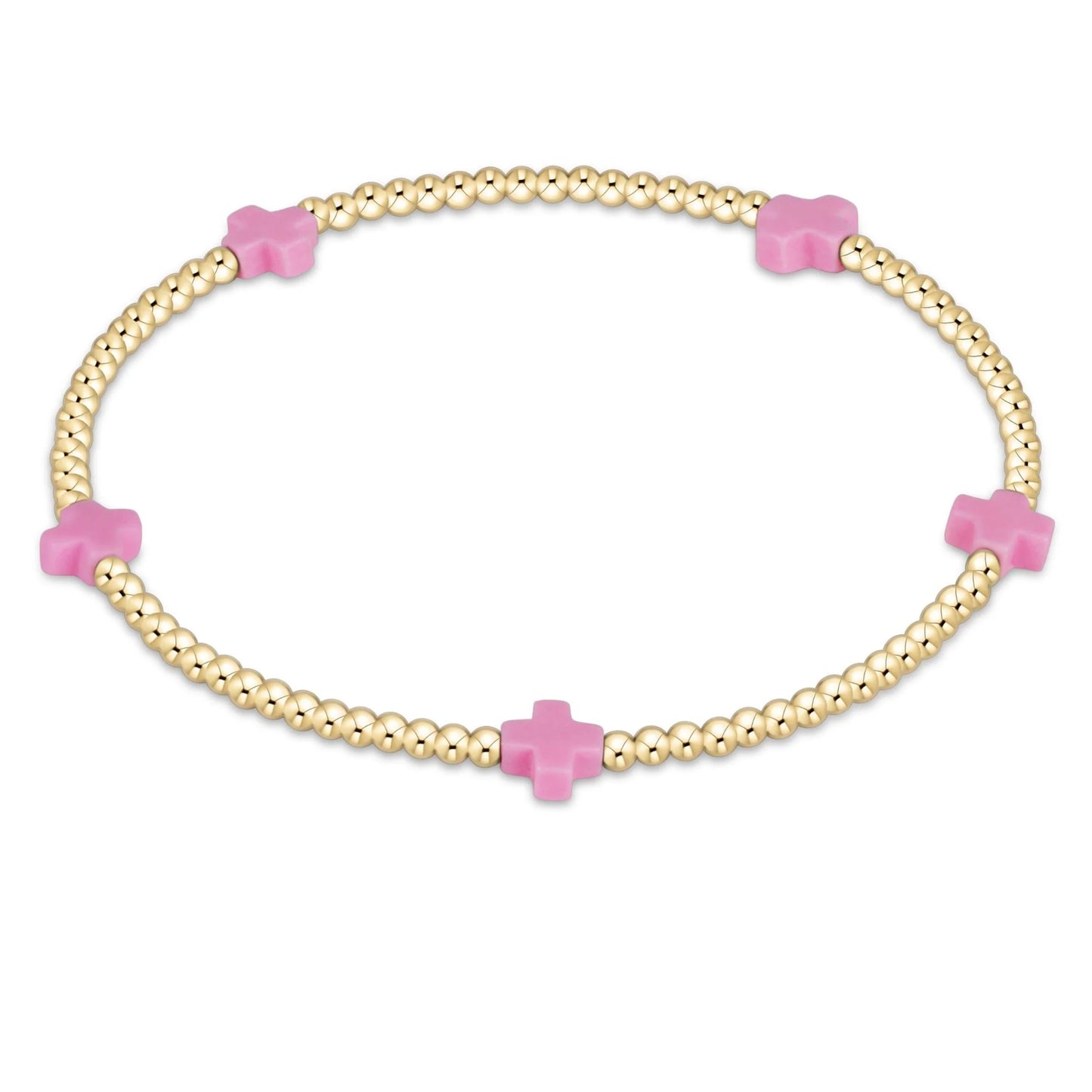 Signature Cross Small 2mm Gold Bracelet - Bright Pink