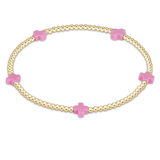 Signature Cross Small 2mm Gold Bracelet - Bright Pink