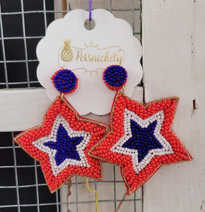 Beaded Red White and Blue Star Earrings