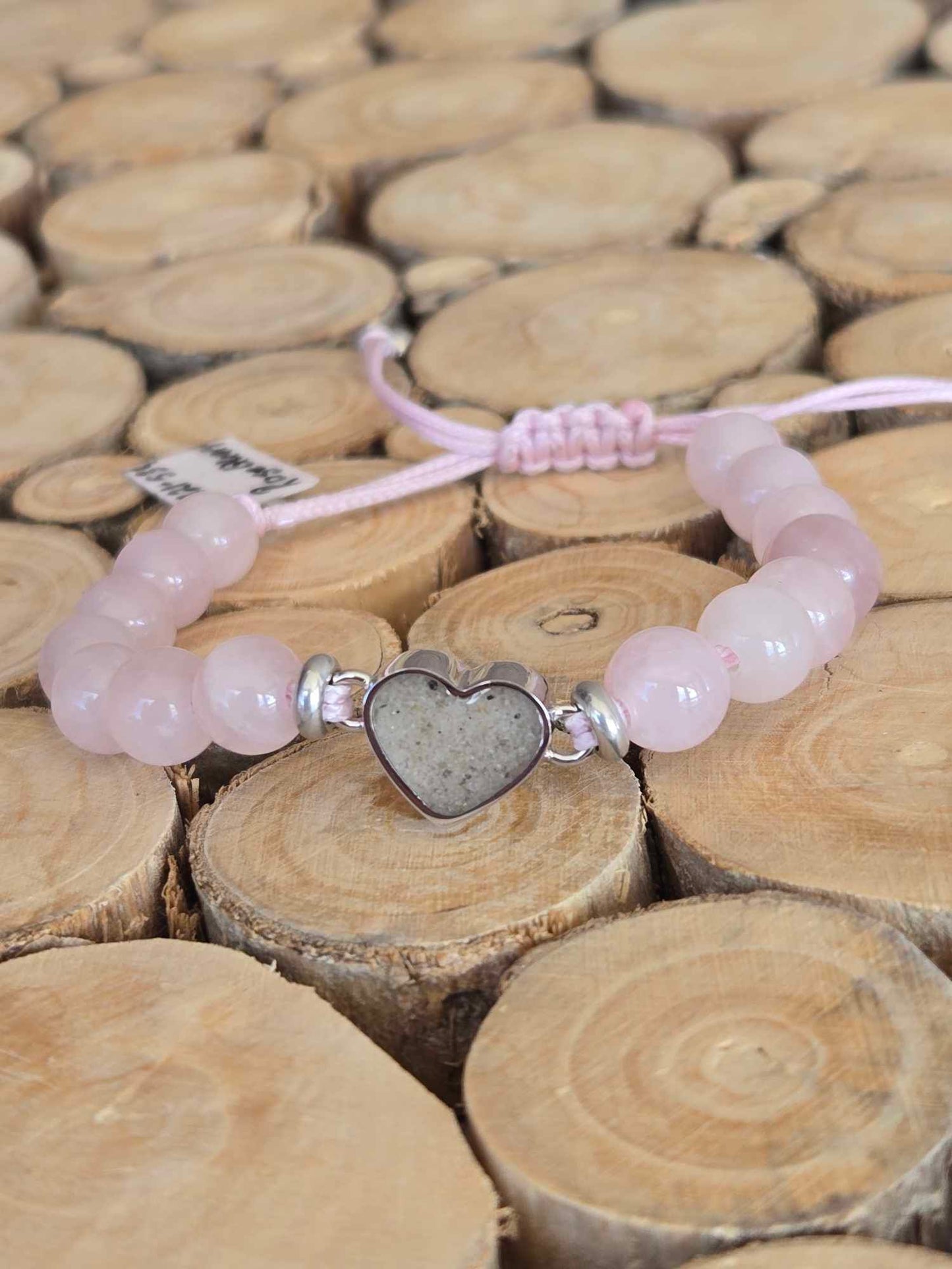 Beaded Bracelet Adjustable - Heart - Rose Quartz