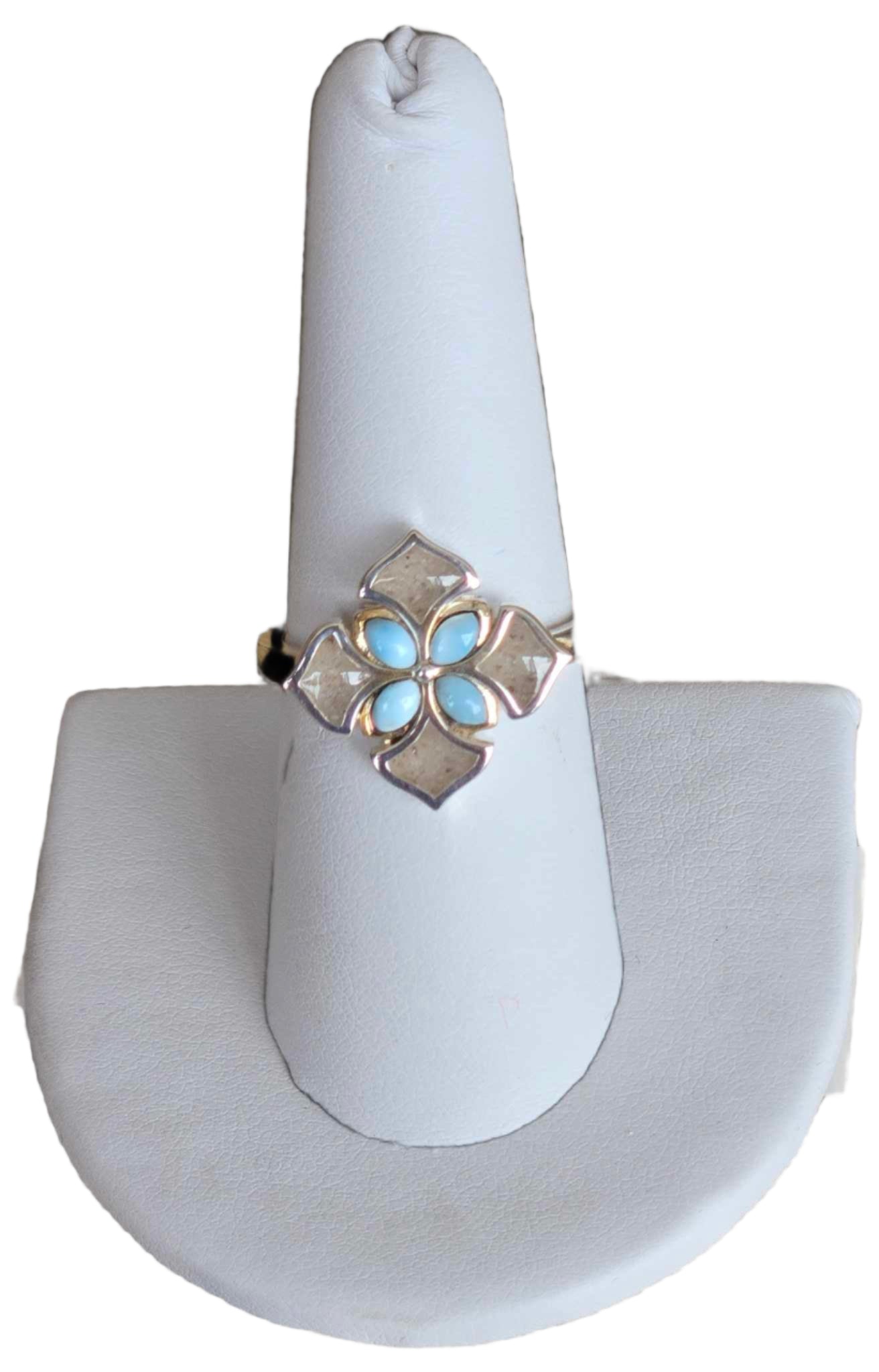 Boho Bloom Ring Larimar and Sand