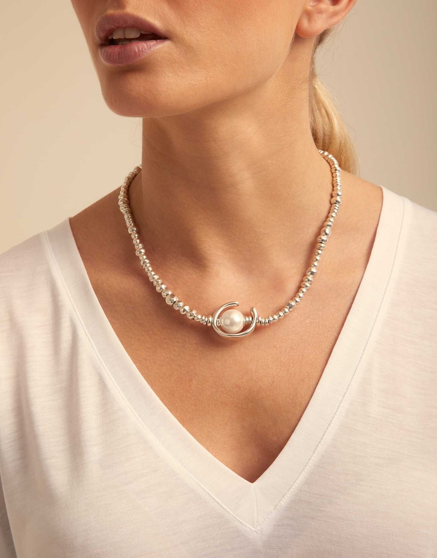 Short necklace with pearl - Silver