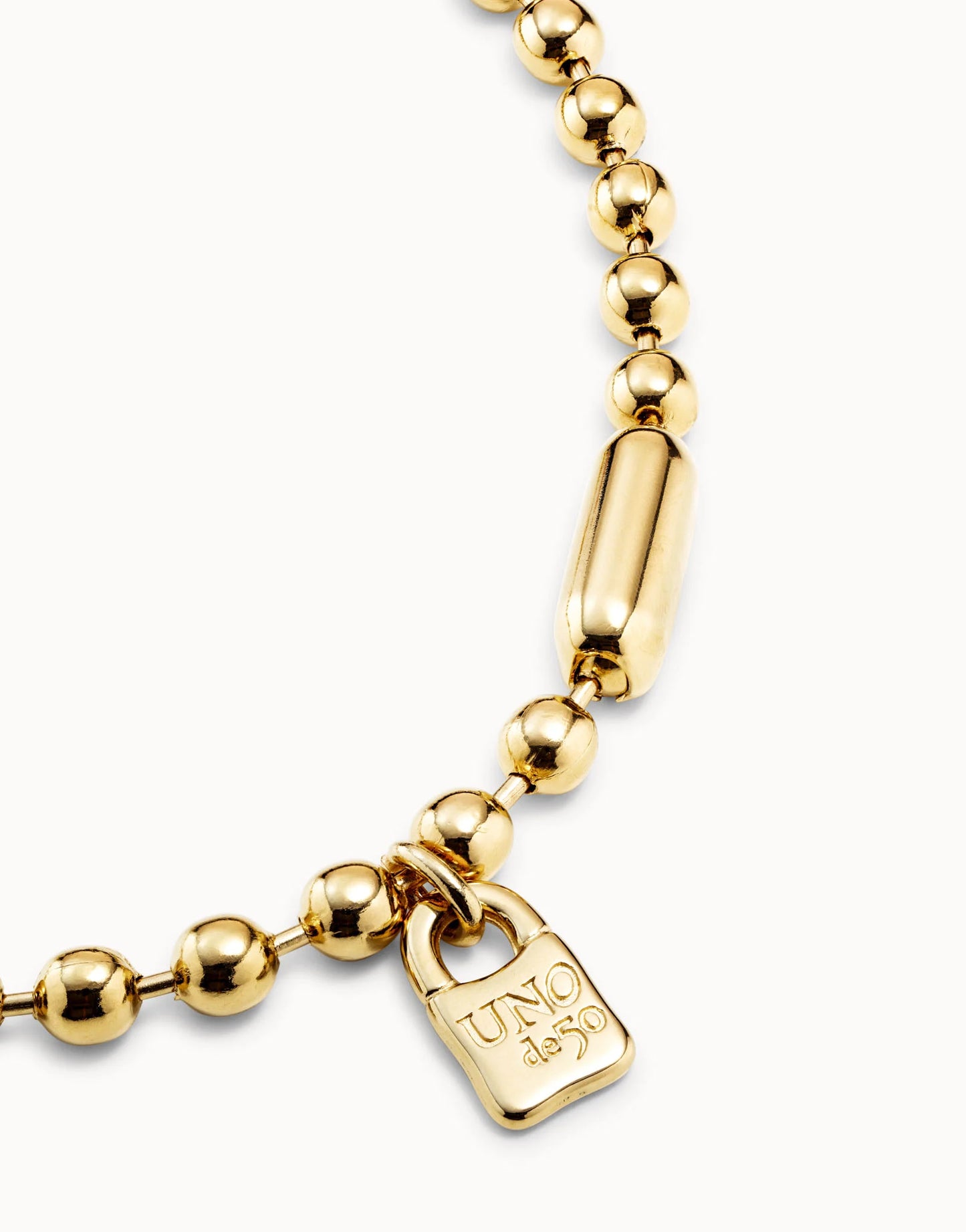 Snowflake - Short beaded necklace with padlock - Gold