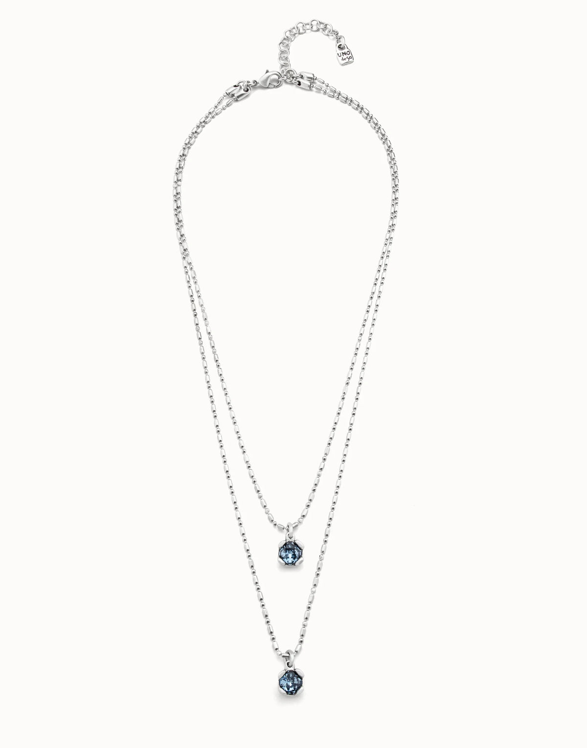 Aura Blue - Long pendant chain necklace with crystals - Silver