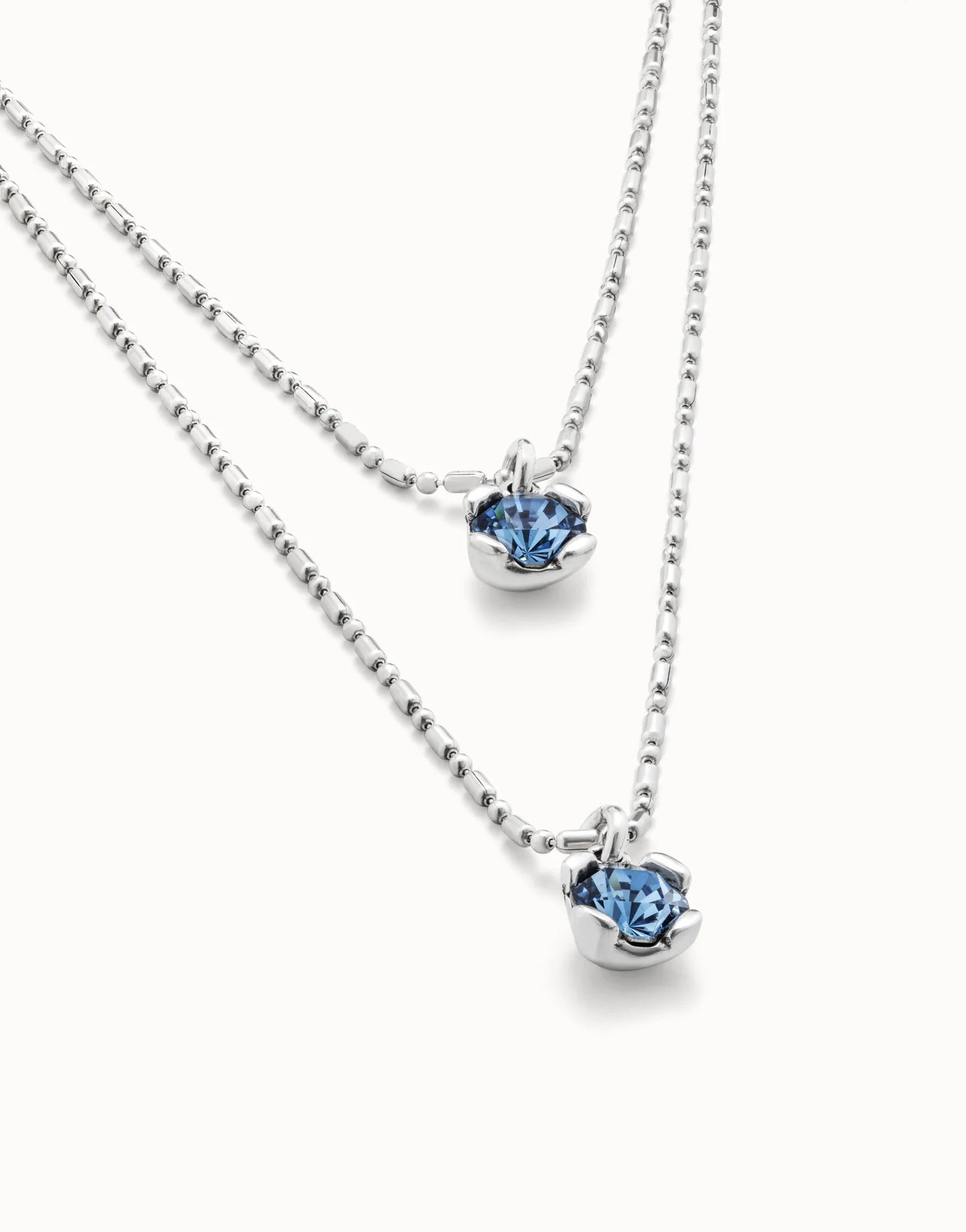Aura Blue - Long pendant chain necklace with crystals - Silver