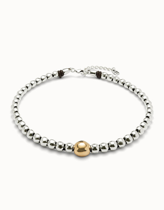 Ser Intrepida - Beaded short necklace with larger central bead - Silver/Gold