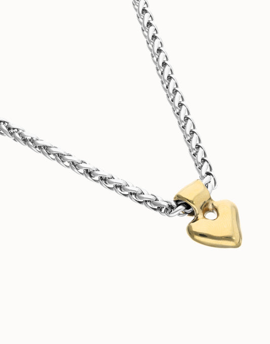 Short chain necklace with small heart detail - Silver/Gold