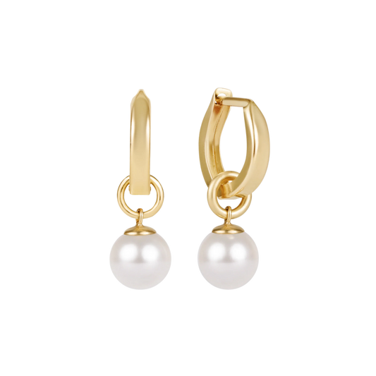 Huggie Gold 0.5" Hoop - Classic Pearl 8mm Charm