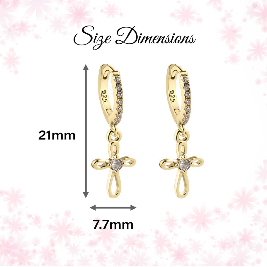 Children's 14K Gold-Plated Huggie Hoop Earrings with Cross - 10mm