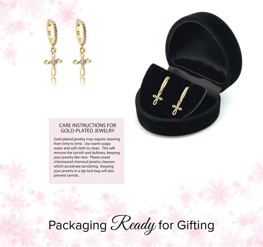 Children's 14K Gold-Plated Huggie Hoop Earrings with Cross - 10mm