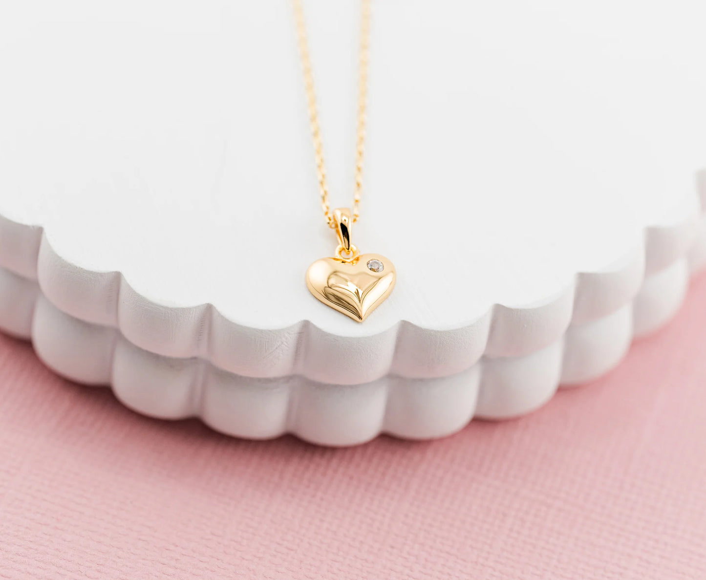 Children's 14K Gold Plated Puff Heart Necklace