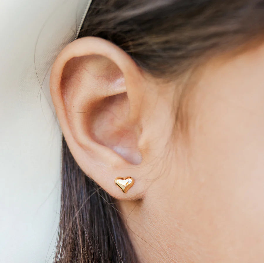 Children's 14K Gold-Plated Girls Puff Heart Earrings