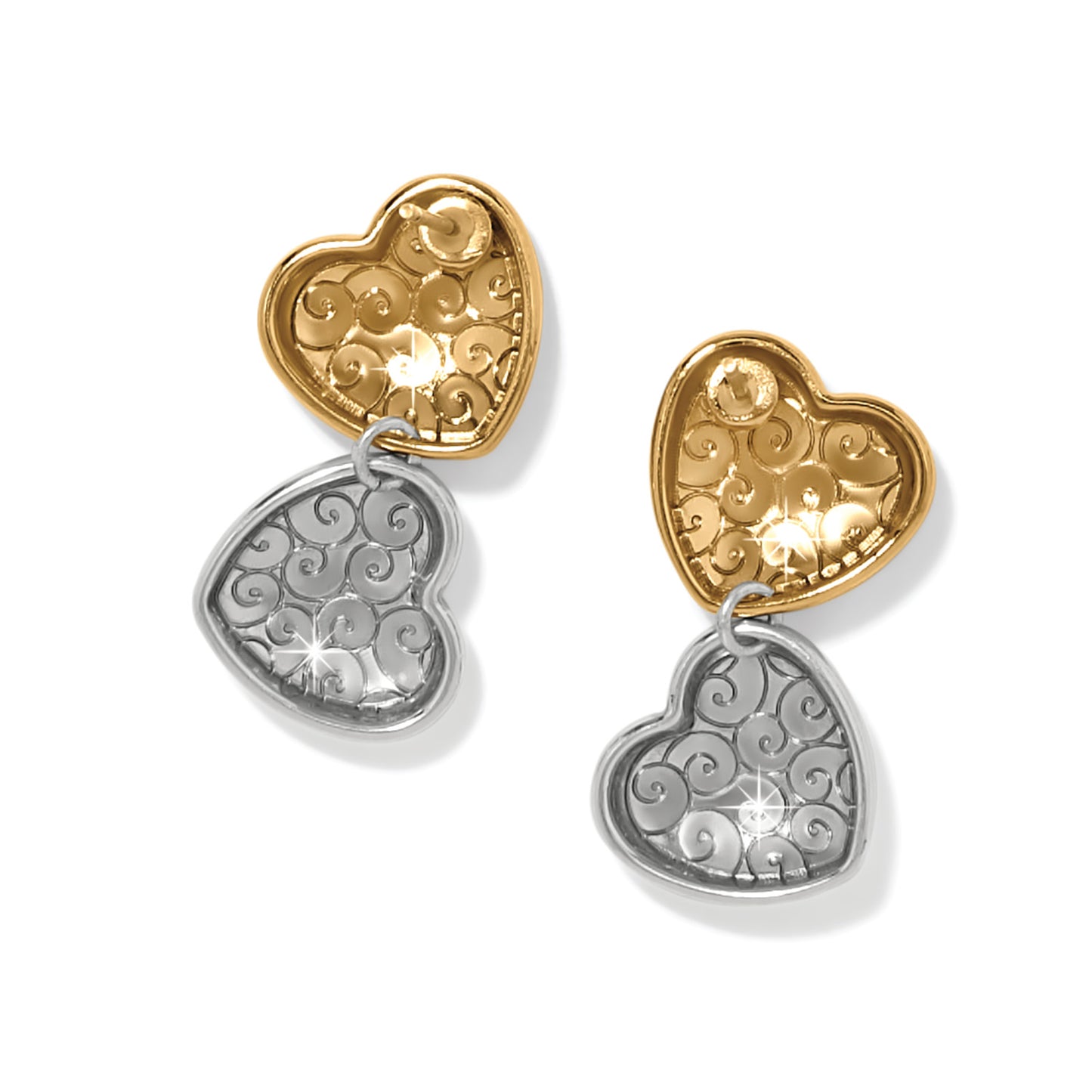 Trianon Heart Small Two Tone Post Drop Earrings