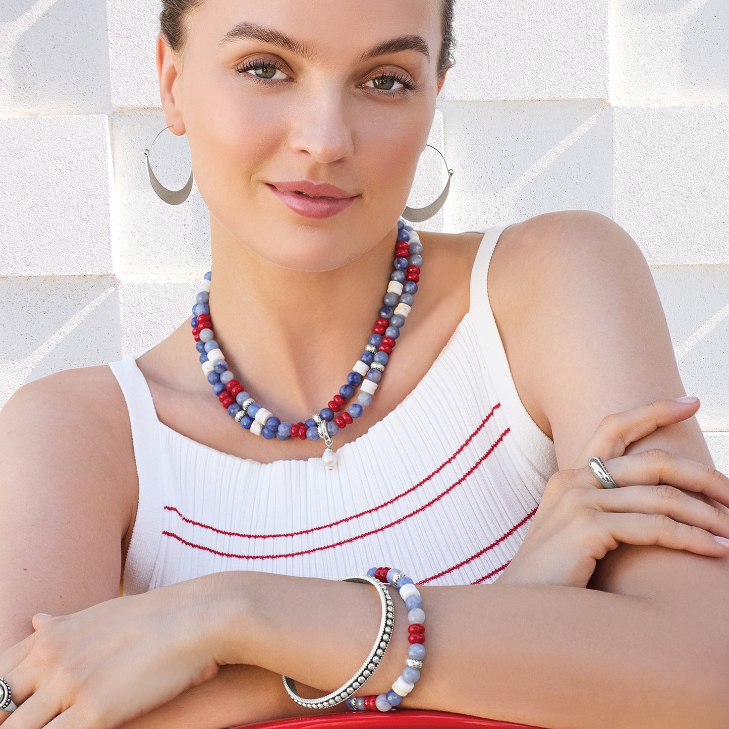 Americana Beach Pearl Charm Necklace