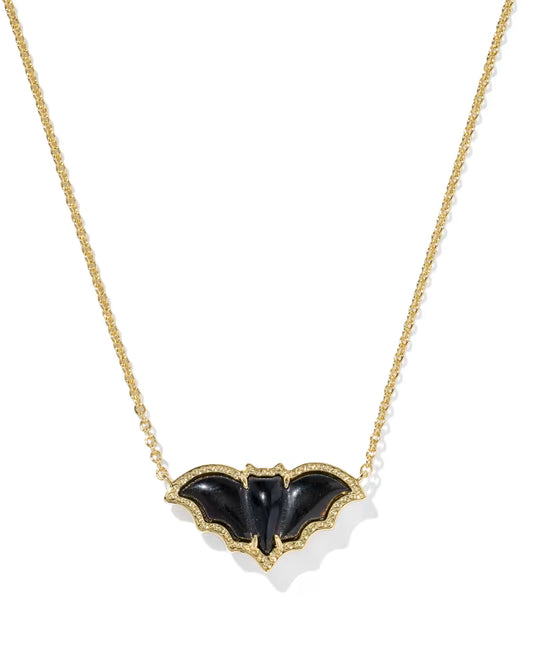 Bat Gold Short Pendant Necklace - Golden Obsidian