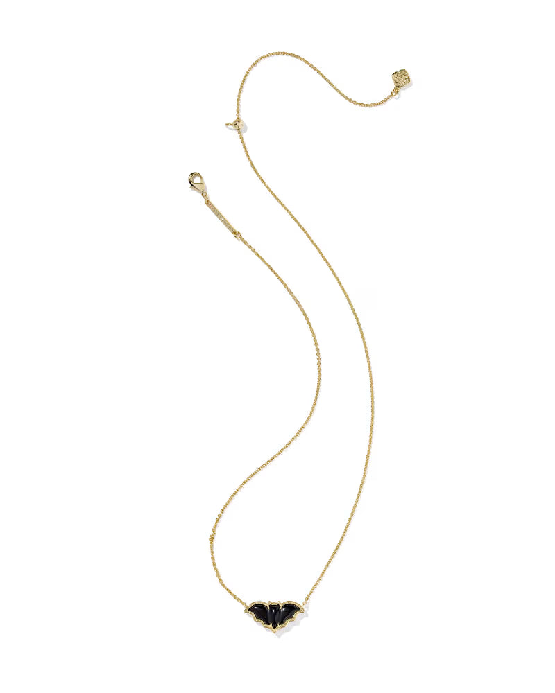 Bat Gold Short Pendant Necklace - Golden Obsidian