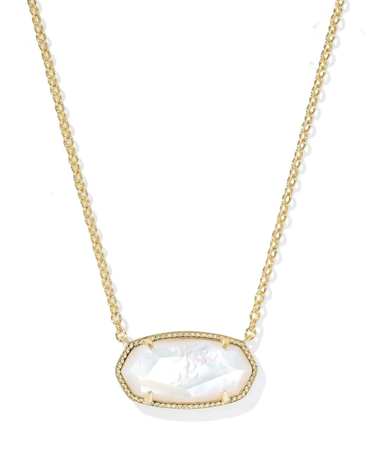 Elisa Gold Statement Pendant Necklace in Ivory Mother-of-Pearl