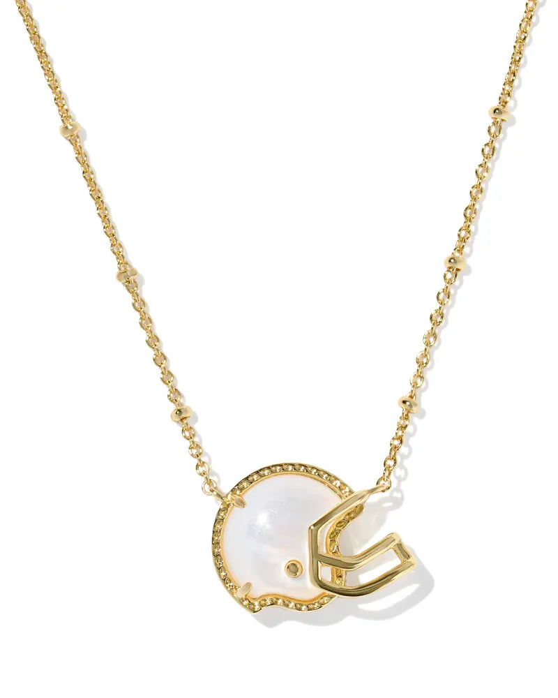 Football Helmet Gold Short Pendant Necklace in Ivory Mother-of-Pearl