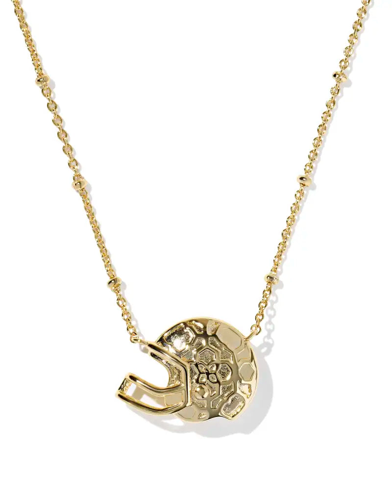 Football Helmet Gold Short Pendant Necklace in Ivory Mother-of-Pearl