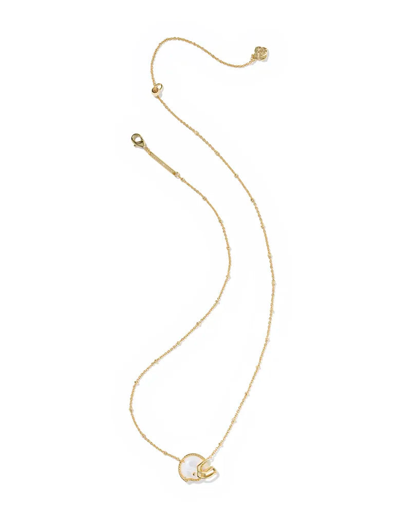 Football Helmet Gold Short Pendant Necklace in Ivory Mother-of-Pearl