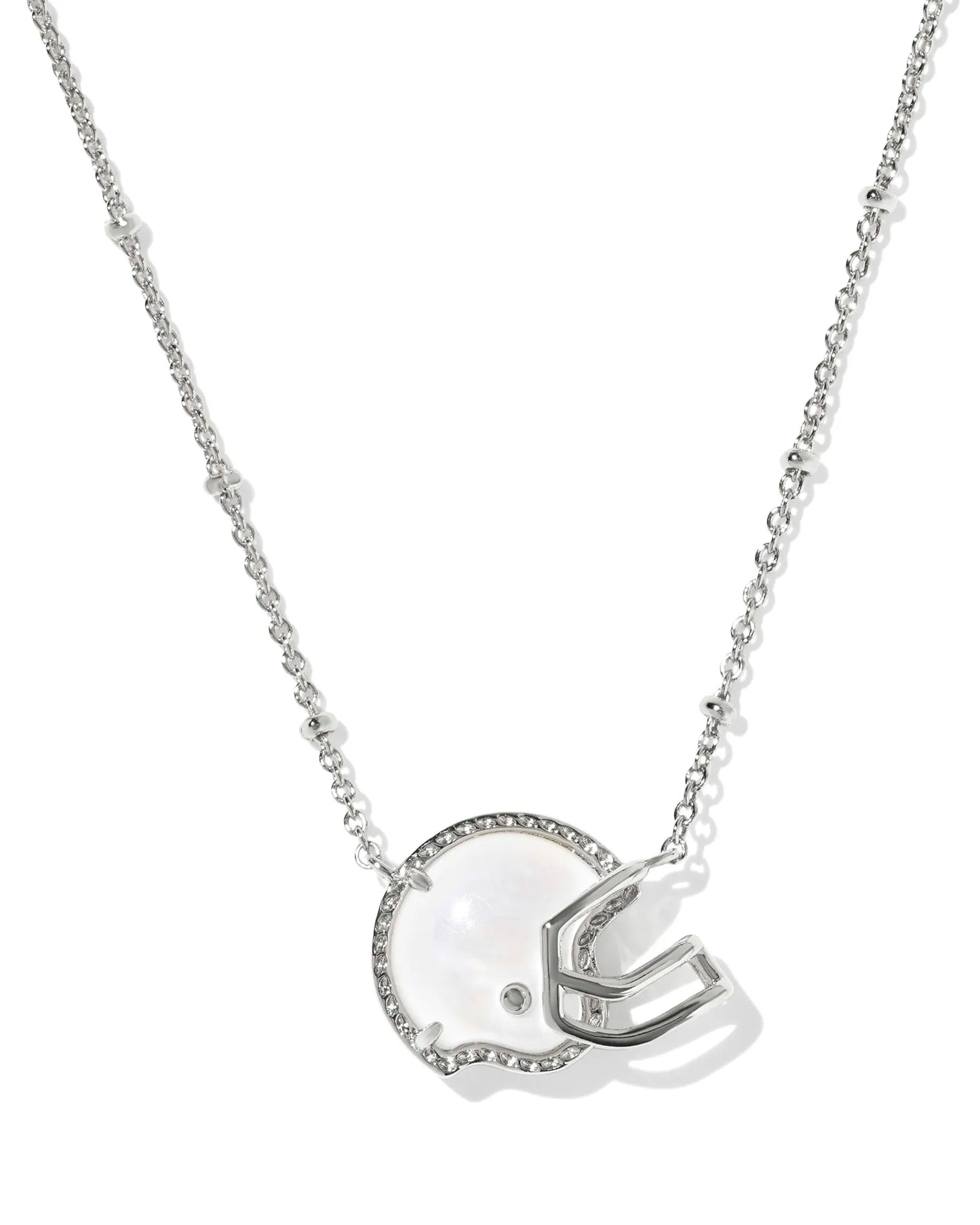 Football Helmet Silver Short Pendant Necklace in Ivory Mother-of-Pearl
