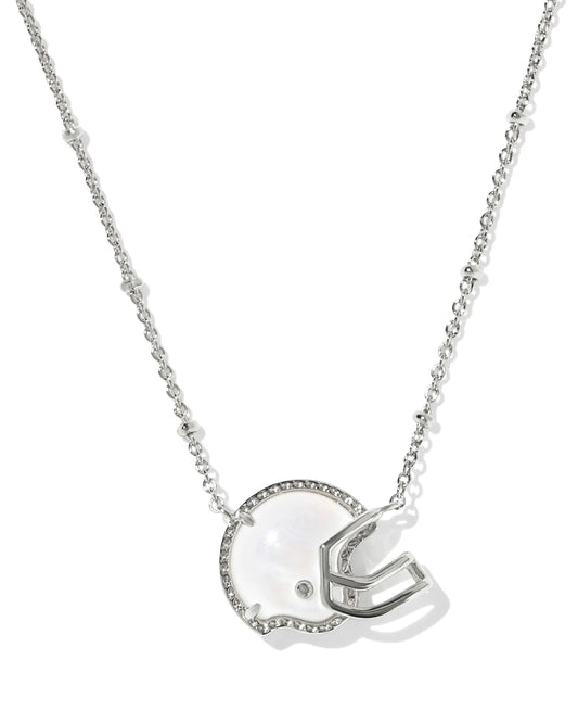 Football Helmet Silver Short Pendant Necklace in Ivory Mother-of-Pearl