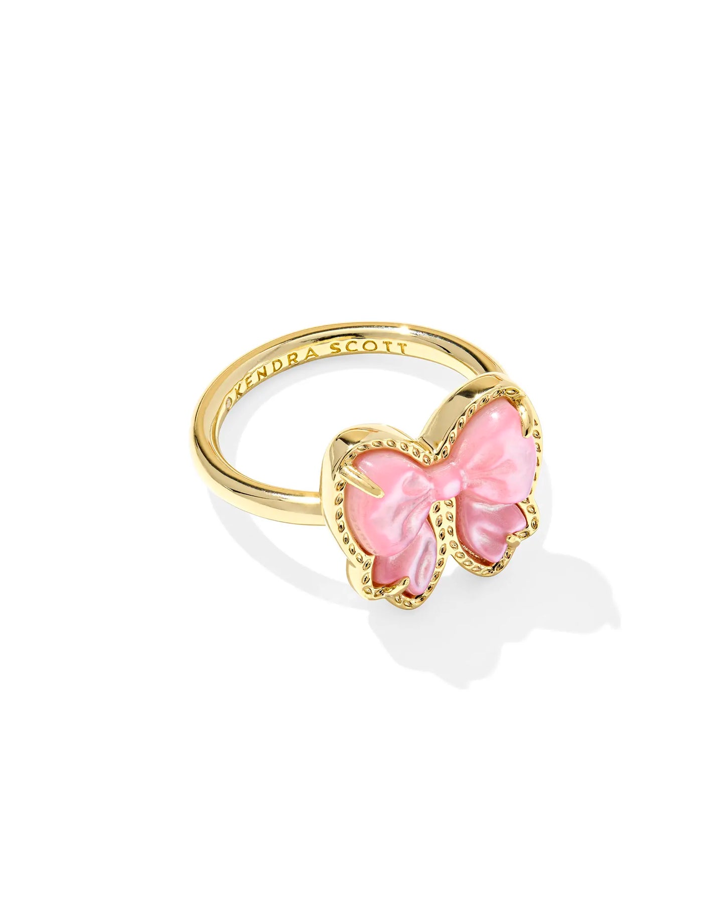 Haley Bow Gold Band Ring in Blush Mother-of-Pearl
