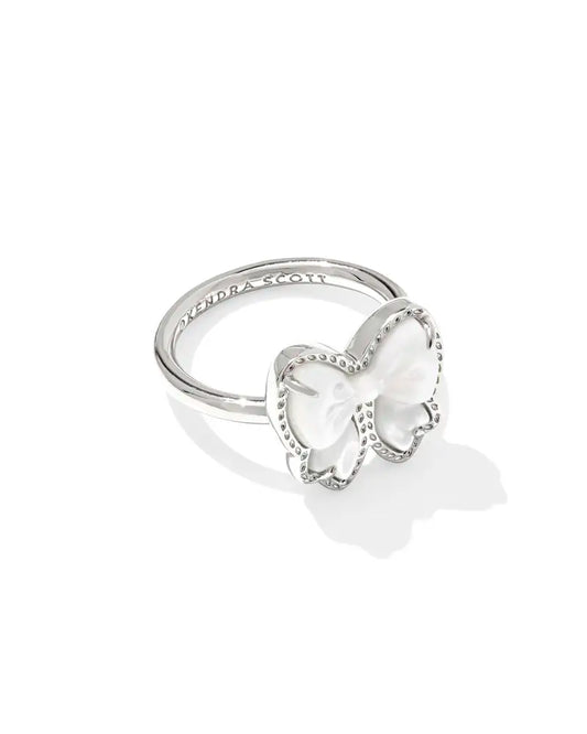 Haley Bow Silver Band Ring in Ivory Mother-of-Pearl