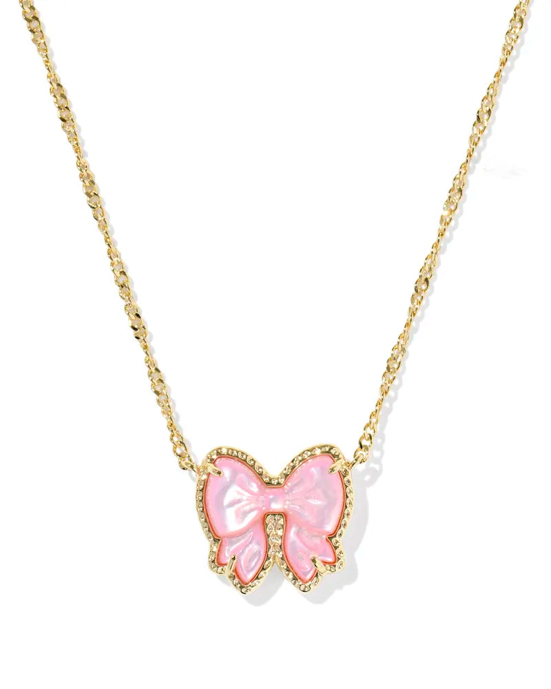 Haley Bow Gold Short Pendant Necklace in Blush Mother-of-Pearl