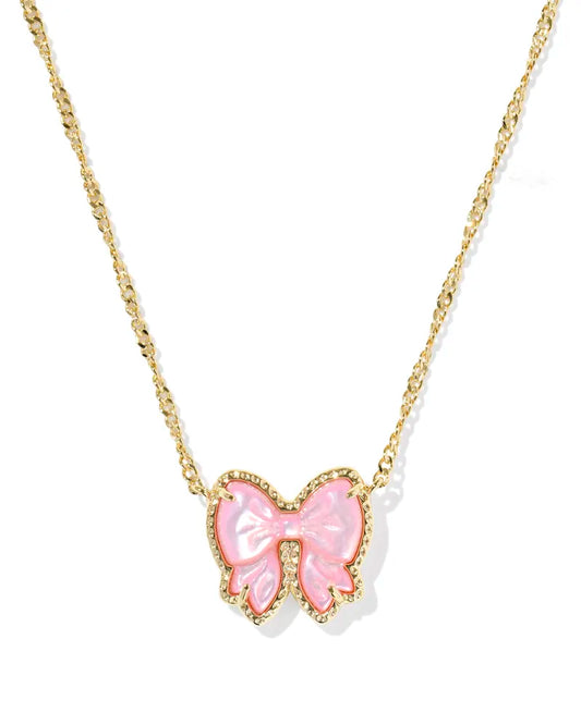 Haley Bow Gold Short Pendant Necklace in Blush Mother-of-Pearl