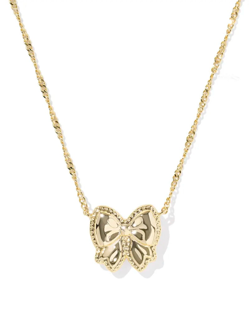 Haley Bow Gold Short Pendant Necklace in Blush Mother-of-Pearl