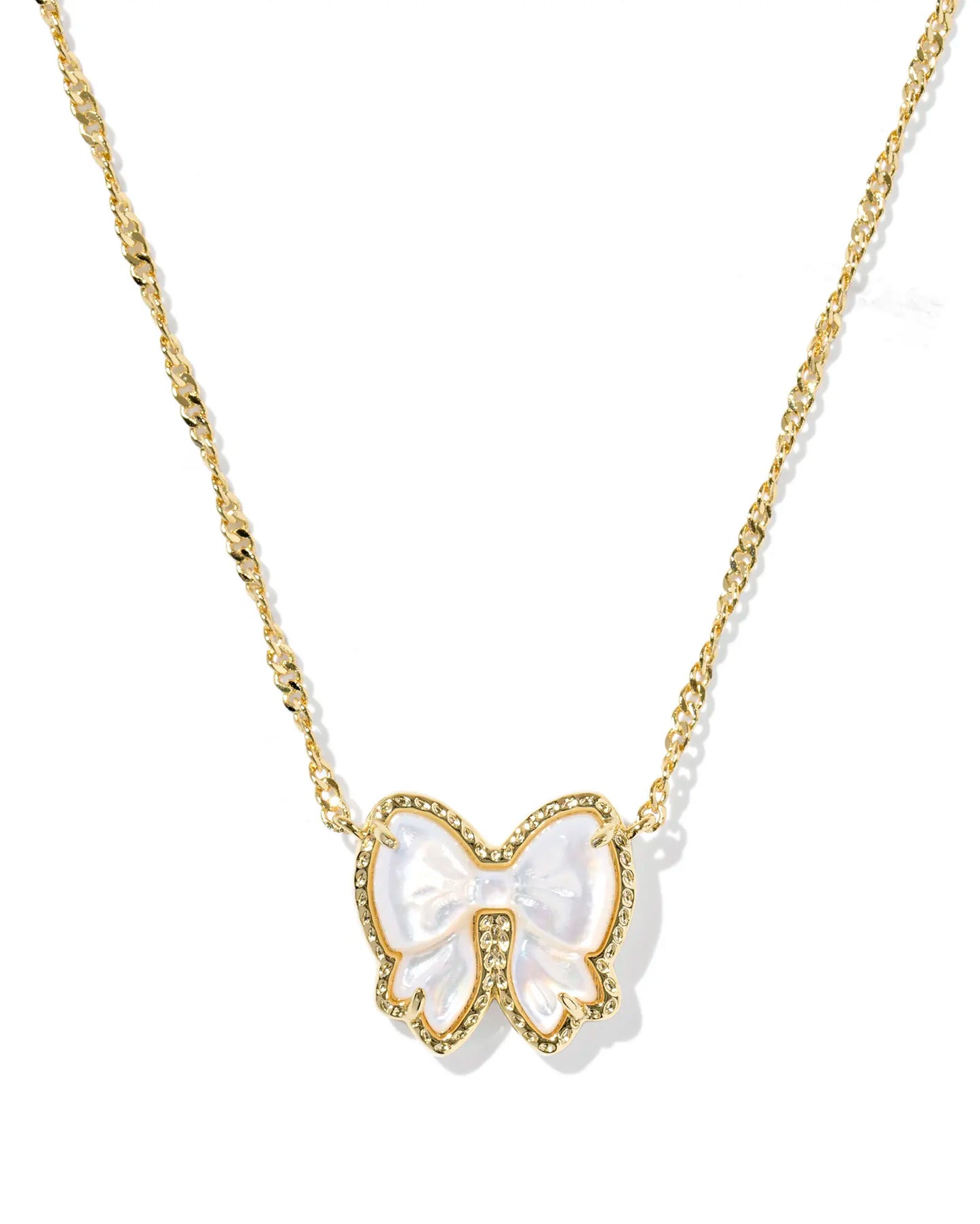 Haley Bow Gold Short Pendant Necklace in Ivory Mother-of-Pearl
