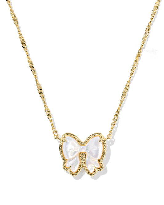 Haley Bow Gold Short Pendant Necklace in Ivory Mother-of-Pearl