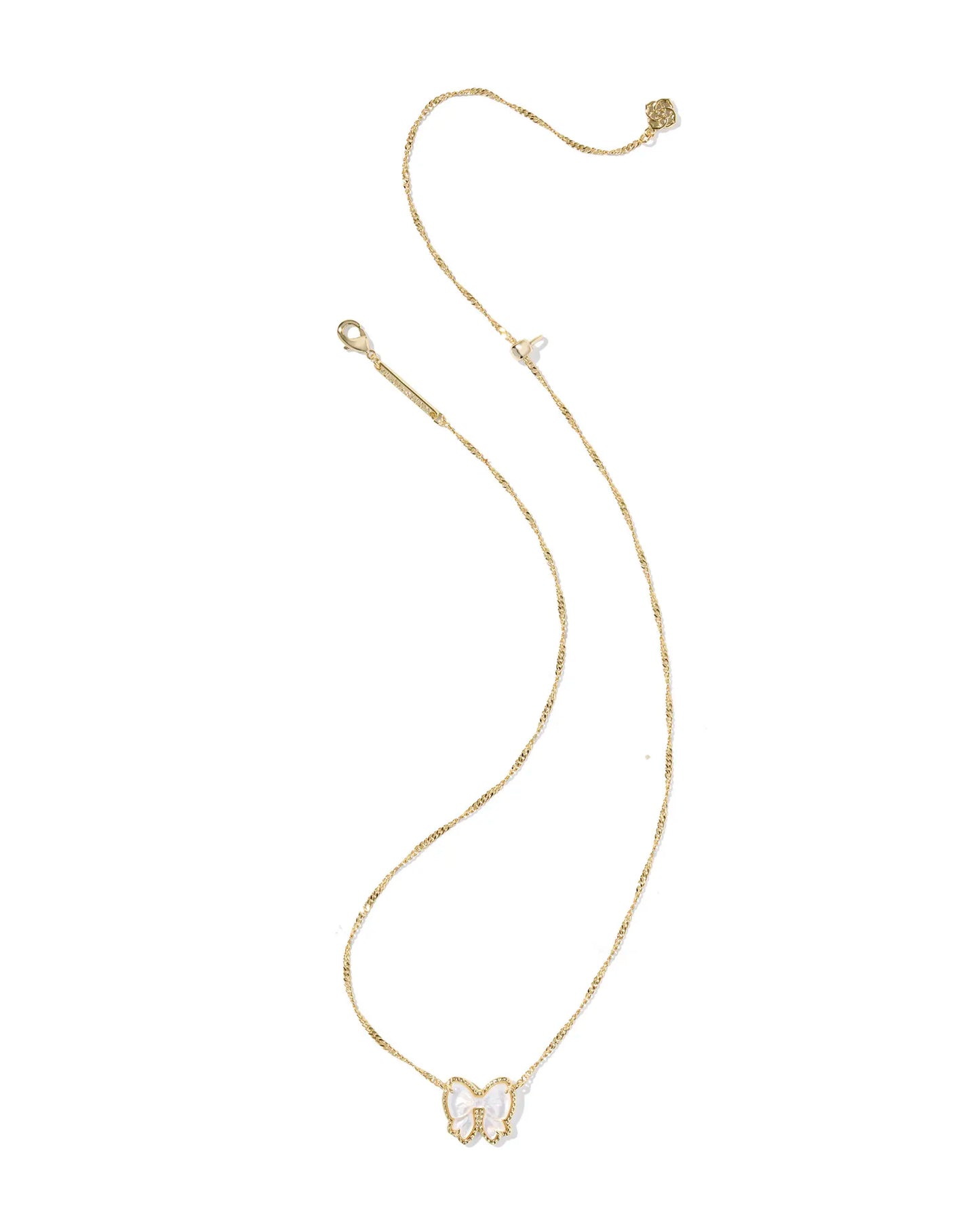 Haley Bow Gold Short Pendant Necklace in Ivory Mother-of-Pearl